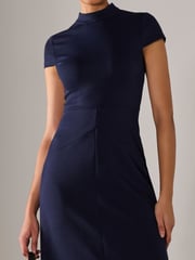 Jolie Moi Blue Ponte Cap Sleeve Midi Dress - Image 6 of 6