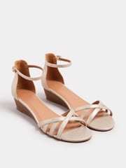 Long Tall Sally Gold Mid Heel Strappy Wedge Sandals - Image 3 of 5