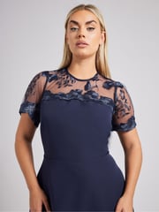 Yours Curve Blue London Embriodered Flare Dress - Image 4 of 5