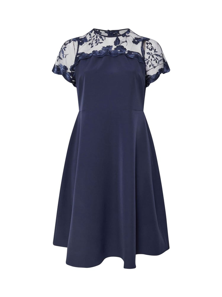 Yours Curve Blue London Embriodered Flare Dress - Image 5 of 5