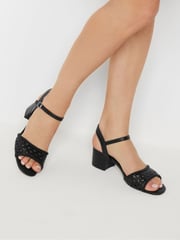 Long Tall Sally Black Woven Block Heel Sandals - Image 1 of 3