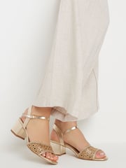 Long Tall Sally Gold Woven Block Heel Sandals - Image 1 of 3