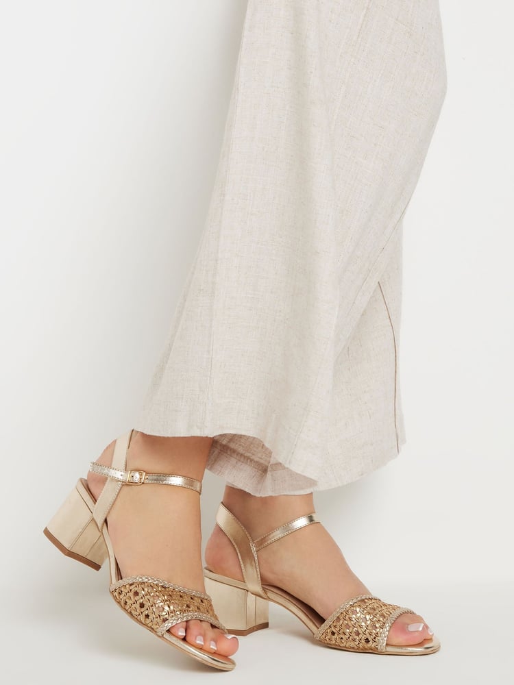 Long Tall Sally Gold Woven Block Heel Sandals - Image 1 of 3