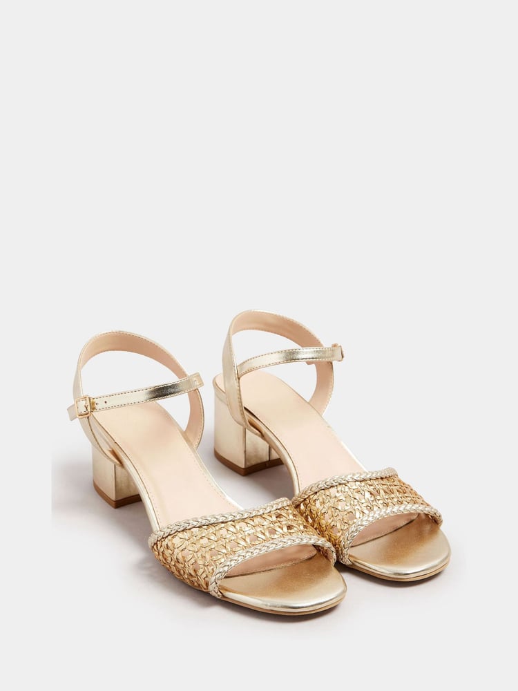Long Tall Sally Gold Woven Block Heel Sandals - Image 2 of 3