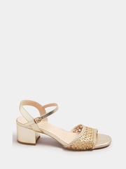Long Tall Sally Gold Woven Block Heel Sandals - Image 3 of 3