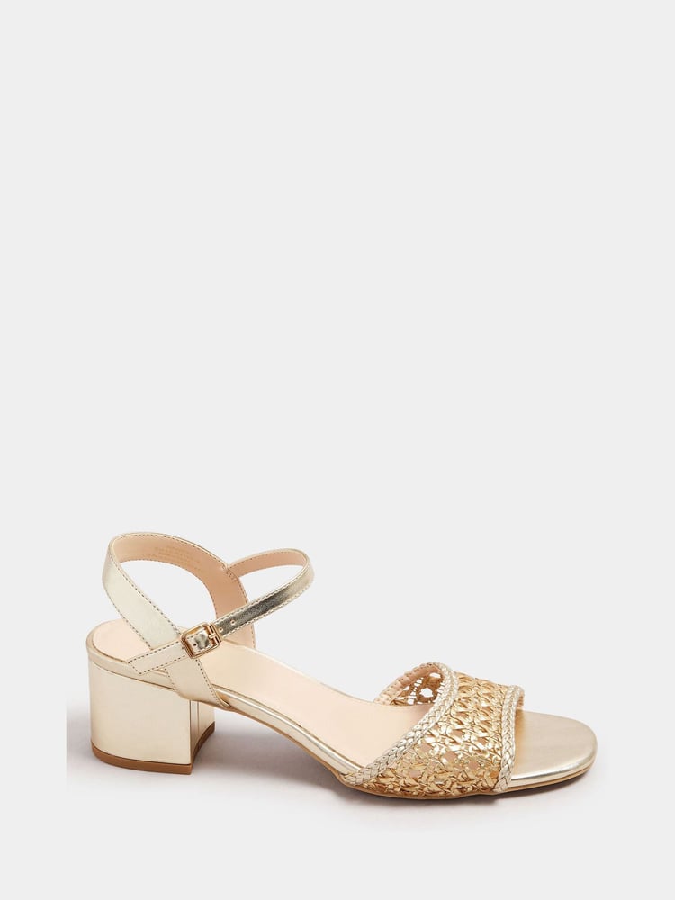 Long Tall Sally Gold Woven Block Heel Sandals - Image 3 of 3