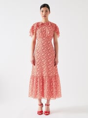 LK Bennett Pink Billie Multi Silk Blend Blossom Print Dress With Silk Metal Base - Image 1 of 4