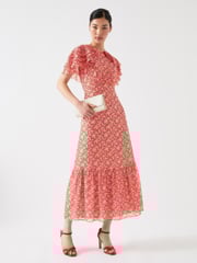 LK Bennett Pink Billie Multi Silk Blend Blossom Print Dress With Silk Metal Base - Image 2 of 4