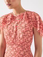 LK Bennett Pink Billie Multi Silk Blend Blossom Print Dress With Silk Metal Base - Image 4 of 4