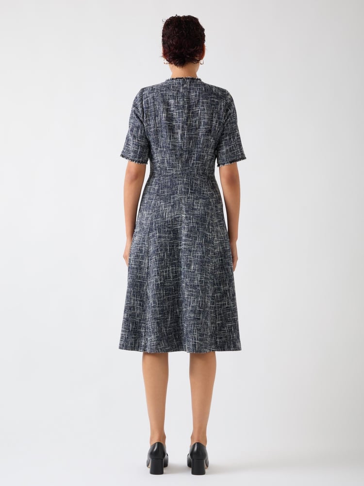 LK Bennett Blue Suzie Cotton Blend Tweed Button Through Dress - Image 2 of 3