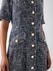 LK Bennett Blue Suzie Cotton Blend Tweed Button Through Dress - Image 3 of 3