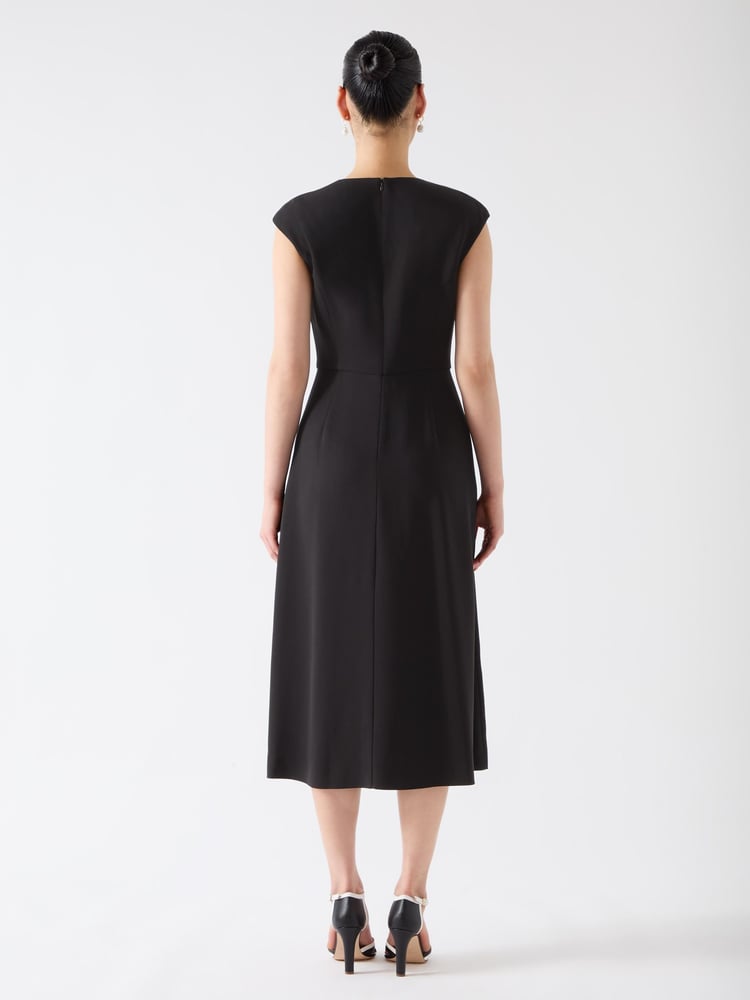 LK Bennett Black Rise Viscose Blend Pleated Insert Skirt Dress - Image 2 of 4