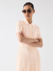 LK Bennett Pink Dean Viscose Blend Lace Knit Dress - Image 5 of 5