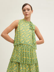 LK Bennett Yellow Petite Kristin Italian Straw Multi Viscose Blossom Print Tiered Georgette Dress - Image 4 of 4