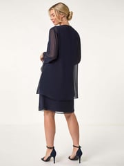 Roman Blue Petite 2 in 1 Neck Trim Shift Dress - Image 2 of 4