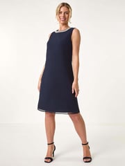 Roman Blue Petite 2 in 1 Neck Trim Shift Dress - Image 3 of 4