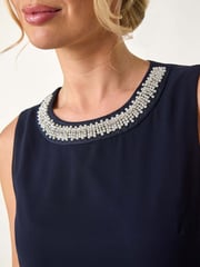 Roman Blue Petite 2 in 1 Neck Trim Shift Dress - Image 4 of 4