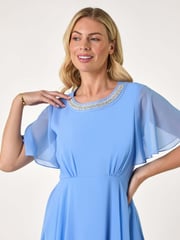 Roman Blue Petite Trim Neck Short Sleeve Dress - Image 4 of 5