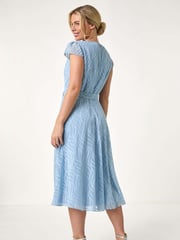 Roman Blue Petite Gathered Neck Jacquard Dress - Image 2 of 5