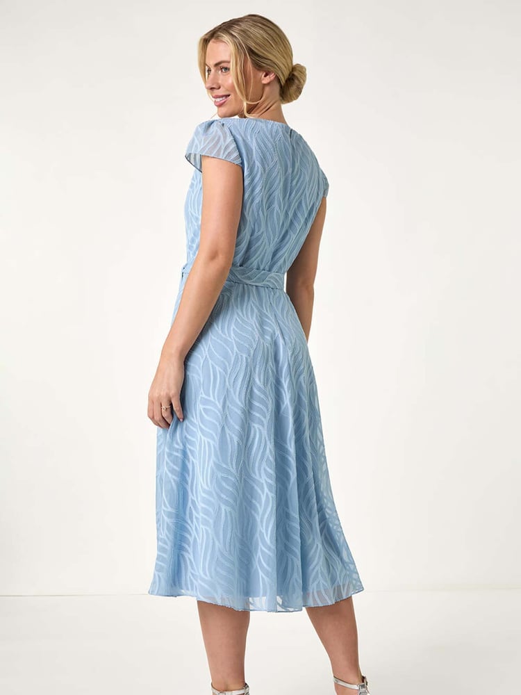 Roman Blue Petite Gathered Neck Jacquard Dress - Image 2 of 5