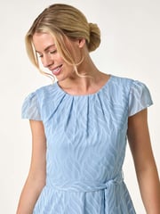 Roman Blue Petite Gathered Neck Jacquard Dress - Image 4 of 5