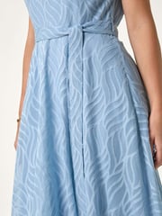 Roman Blue Petite Gathered Neck Jacquard Dress - Image 5 of 5