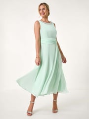 Roman Green Petite Trim Detail Ruched Midi Dress - Image 1 of 5