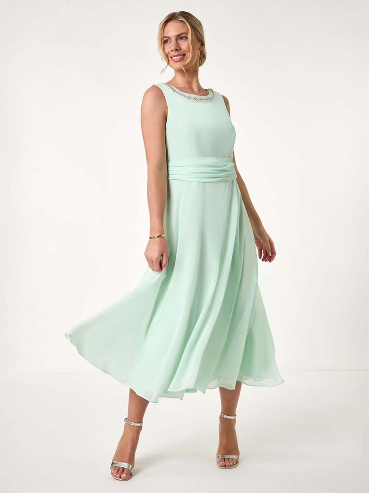 Roman Green Petite Trim Detail Ruched Midi Dress - Image 1 of 5