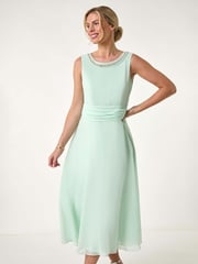 Roman Green Petite Trim Detail Ruched Midi Dress - Image 2 of 5