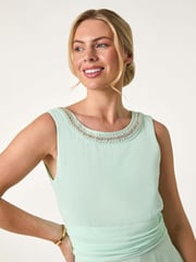 Roman Green Petite Trim Detail Ruched Midi Dress - Image 4 of 5