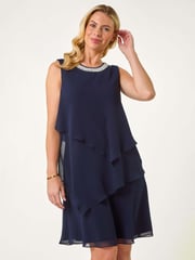 Roman Blue Petite Trim Layer Shift Dress - Image 1 of 5