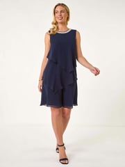 Roman Blue Petite Trim Layer Shift Dress - Image 3 of 5