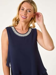 Roman Blue Petite Trim Layer Shift Dress - Image 4 of 5