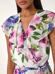 Roman White Floral Print Frill Wrap Midi Dress - Image 5 of 5