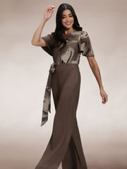 Hot Squash Brown Overwrap Print Jumpsuit - Image 5 of 7