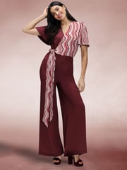 Hot Squash Red Overwrap Print Jumpsuit - Image 1 of 6