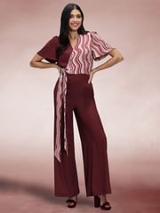 Hot Squash Red Overwrap Print Jumpsuit - Image 2 of 6