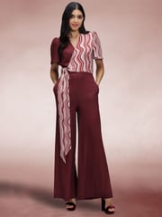 Hot Squash Red Overwrap Print Jumpsuit - Image 4 of 6
