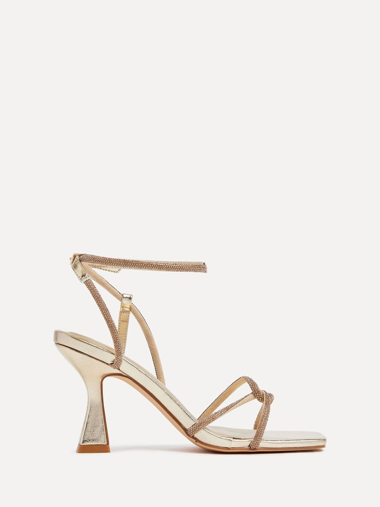Linzi Gold Entice Diamante Embellished Strappy Heeled Sandals - Image 2 of 5 Linzi Gold Entice Diamante Embellished Strappy Heeled Sandals - Image 2 of 5