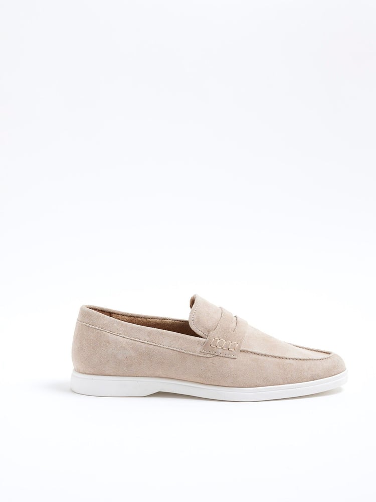 River Island Natural Suede Deconstructed Loafers - Image 1 of 5 River Island Natural Suede Deconstructed Loafers - Image 1 of 5