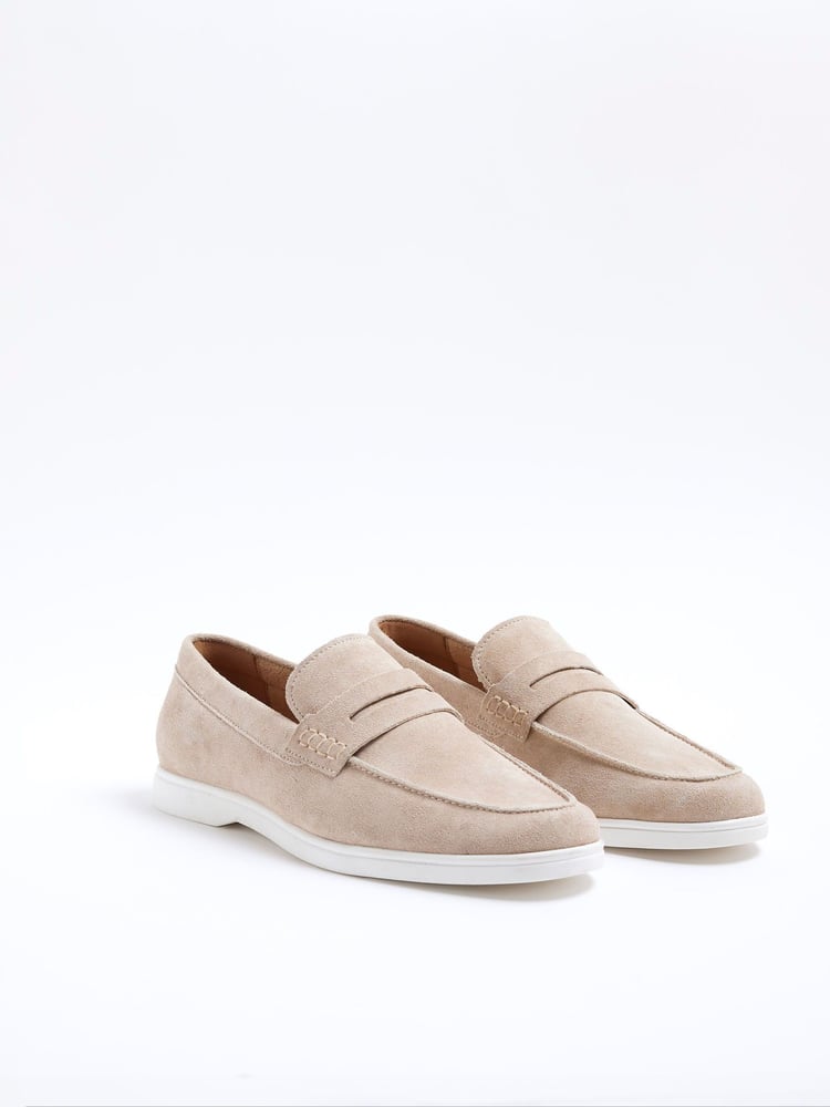 River Island Natural Suede Deconstructed Loafers - Image 2 of 5 River Island Natural Suede Deconstructed Loafers - Image 2 of 5