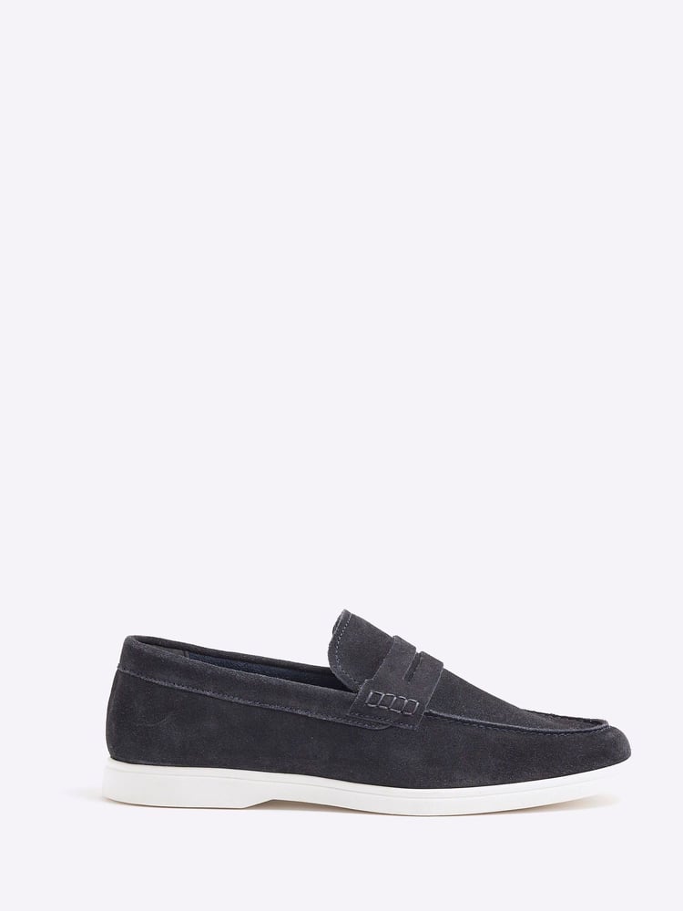 River Island Navy Suede Deconstructed Loafers - Image 1 of 5 River Island Navy Suede Deconstructed Loafers - Image 1 of 5