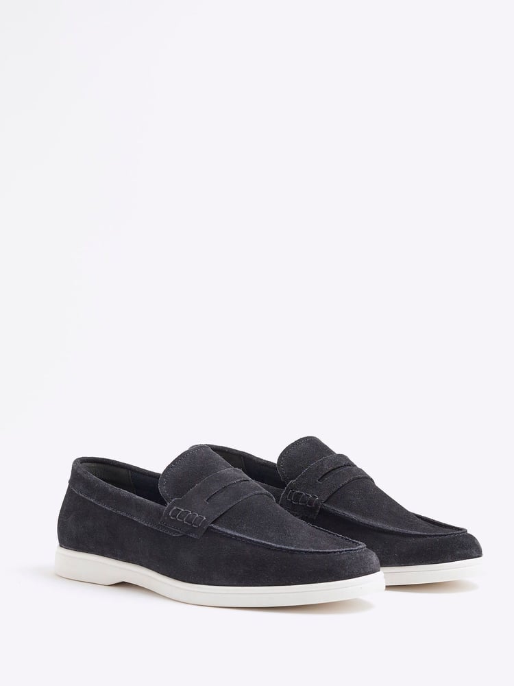 River Island Navy Suede Deconstructed Loafers - Image 2 of 5 River Island Navy Suede Deconstructed Loafers - Image 2 of 5