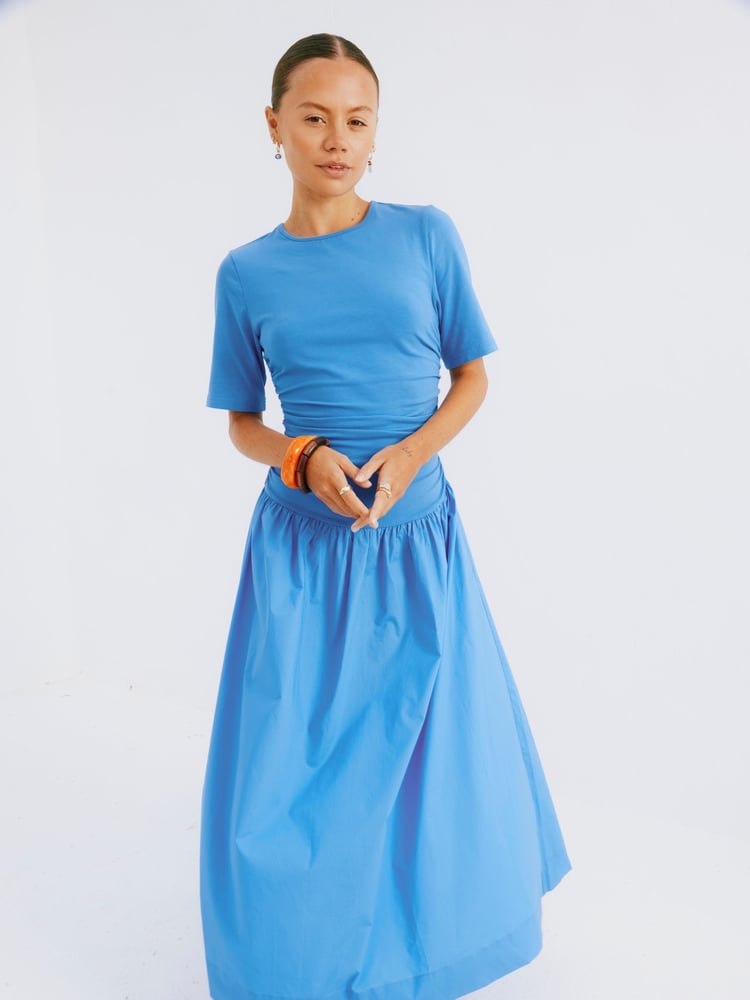 Never Fully Dressed Blue Grace Drop Waist Crew Neck Maxi Dress - Image 2 of 3