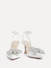 Linzi White Bridal Angela Satin Diamante Bow Detail Court Heels - Image 5 of 6