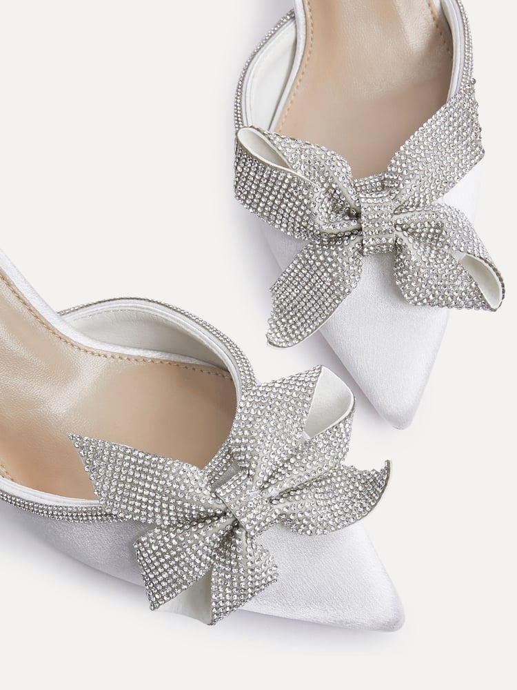 Linzi White Bridal Angela Satin Diamante Bow Detail Court Heels - Image 6 of 6