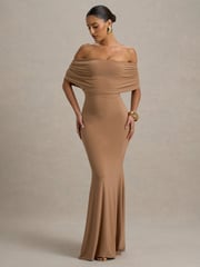 Club L London Brown Bowden Bardot Maxi Dress - Image 1 of 5