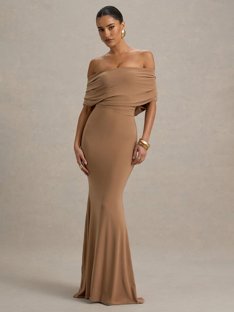 Club L London Brown Bowden Bardot Maxi Dress - Image 2 of 5