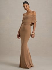 Club L London Brown Bowden Bardot Maxi Dress - Image 4 of 5