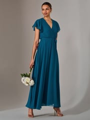 Jolie Moi Blue Chiffon Flutter Sleeve Maxi Dress - Image 4 of 6